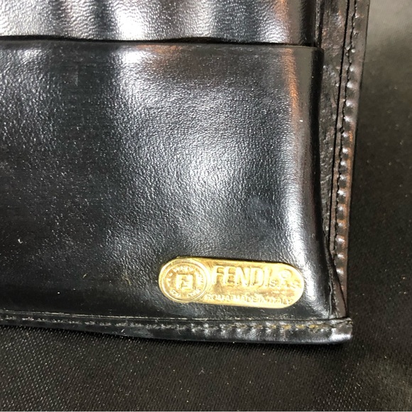 FENDI PEQUIN PECAN Black and Grey Stripe Full Length Trifold Wallet - Picture 5 of 16